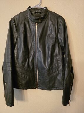 Lane Bryant Black Leather Bomber Jacket